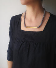 Load image into Gallery viewer, Gris Necklace - Long Boho Gray Stone Necklace - MERCe