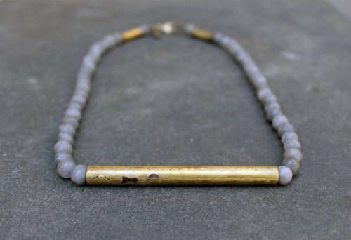 Gris Necklace - Long Boho Gray Stone Necklace - MERCe
