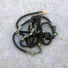 Load image into Gallery viewer, Pepas Necklace - Long Black Lava and Pyrite Neckace - MERCe