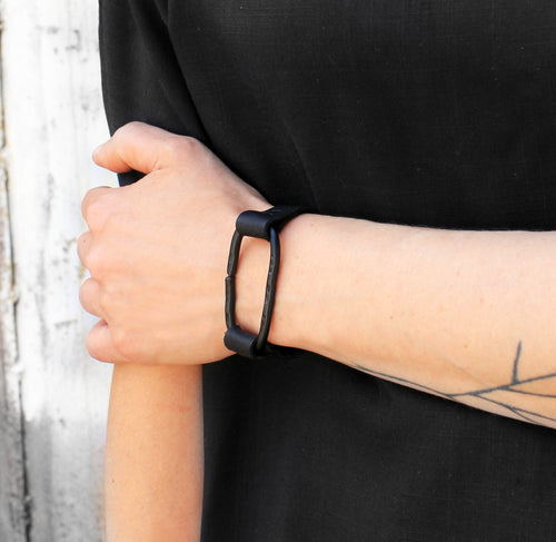 Cero Bracelet - Black link and leather bracelet - MERCe