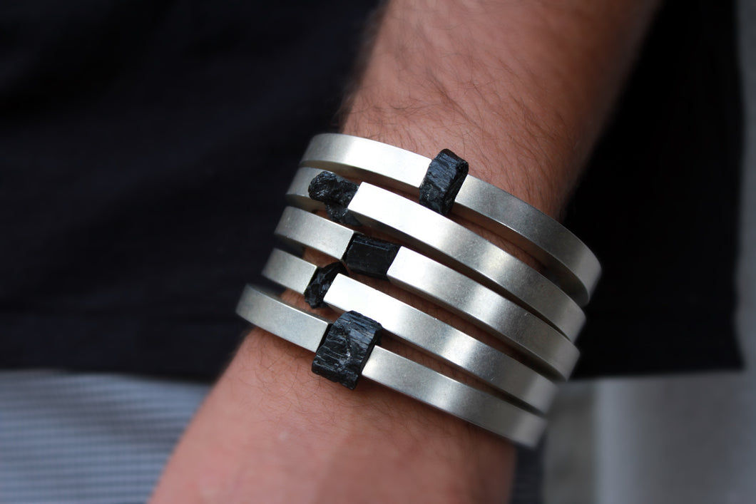 Via Bracelet - Sterling Silver and Raw Tourmaline Stone - MERCe