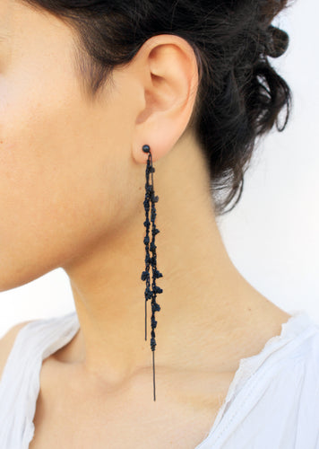 Punt Black Earrings - Long Oxidized Silver Earrings - MERCe