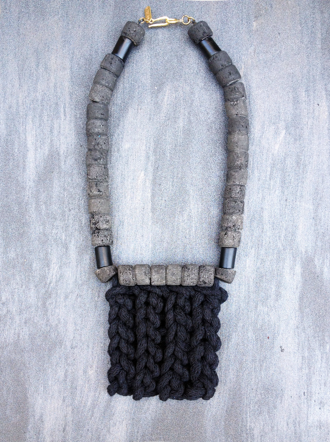 Bold Necklace - Textile necklace with big chunky lava stones - MERCe
