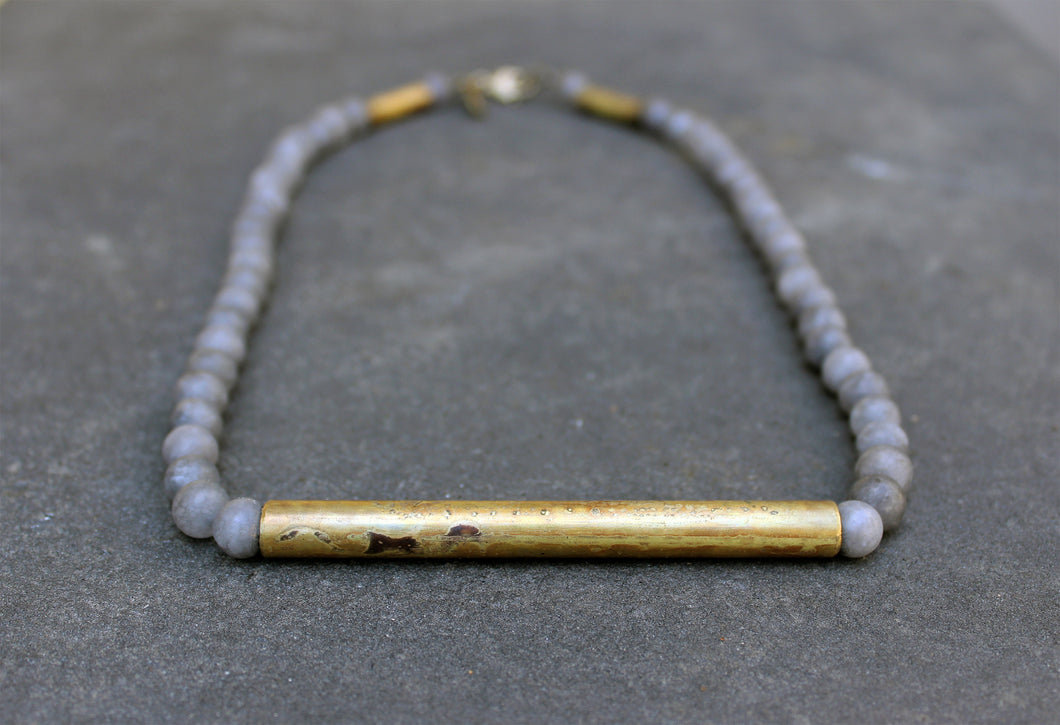 Gris Necklace - Long Boho Gray Stone Necklace - MERCe