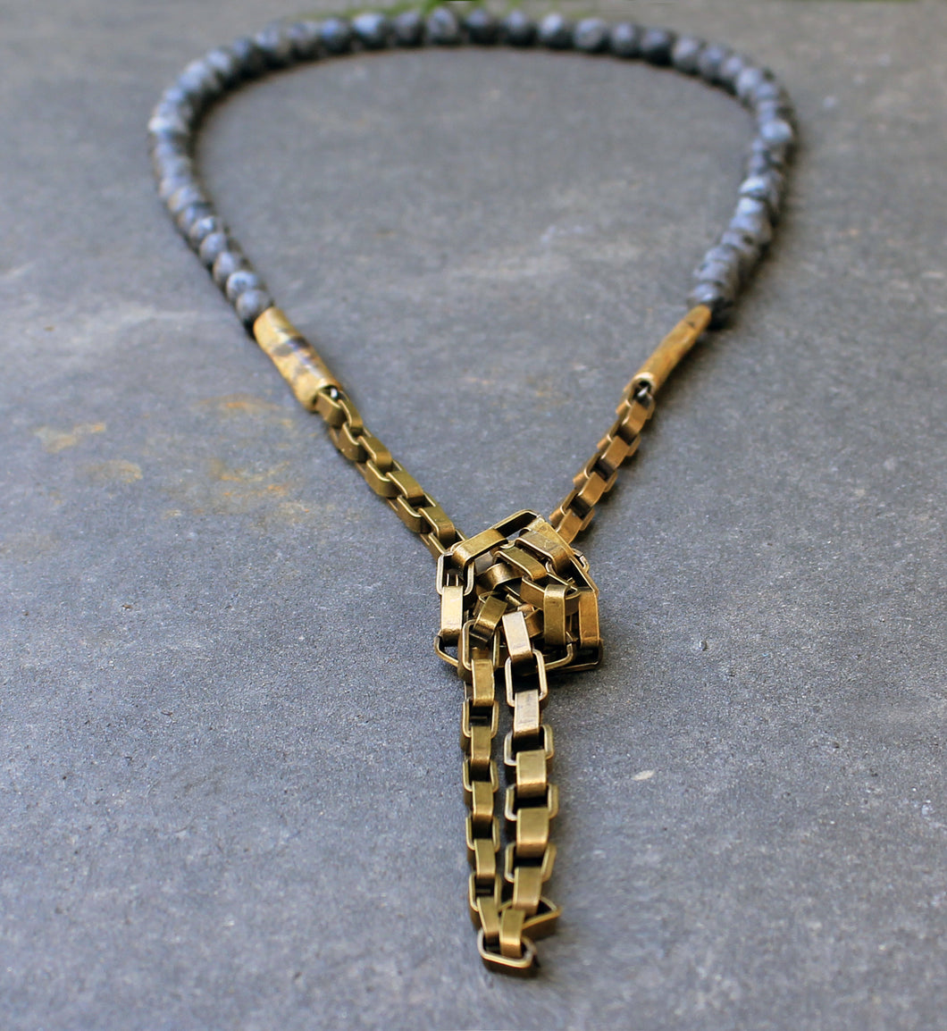 Nolla Necklace - Long Stone and Bronze Chain Necklace - MERCe