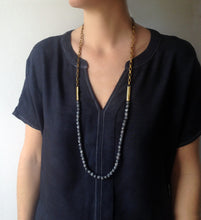 Load image into Gallery viewer, Nolla Necklace - Long Stone and Bronze Chain Necklace - MERCe
