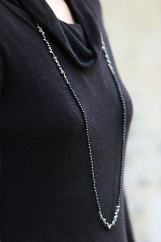 Pepas Necklace - Long Black Lava and Pyrite Neckace - MERCe
