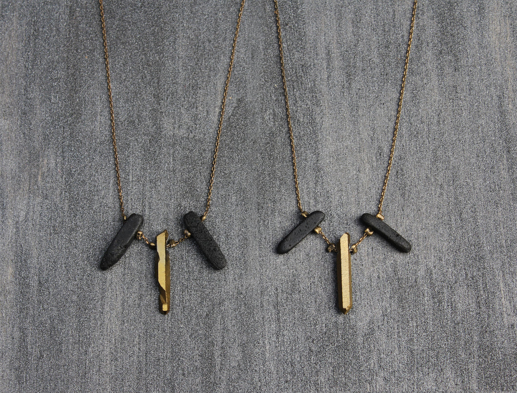 Trio Necklace - Short Quartz Stick Necklace - MERCe