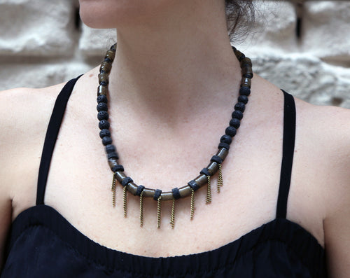 Vido Necklace - Short Boho Necklace with Lava and Glass - MERCe