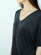 Load image into Gallery viewer, Cometa Long Necklace - Onyx, Pyrite and Lava Lariat Necklace - MERCe
