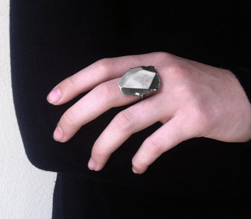 Chata Silver Ring - Big Sterling Silver Faceted Stone Ring - MERCe
