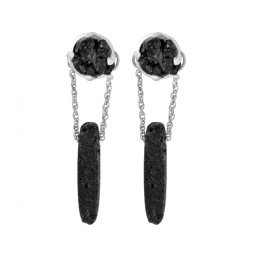 Cosmo Earrings - Sterling Silver Earrings with Raw Tourmaline and Lava - MERCe