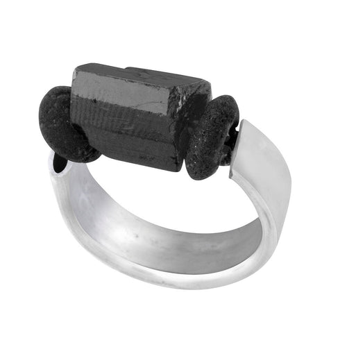 Karat Flat Tourmaline - Sterling Silver and Black Tourmaline Ring - MERCe