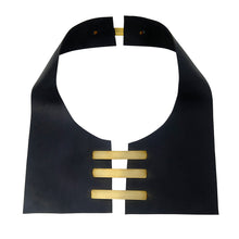 Load image into Gallery viewer, Black Leather Bib Necklace and Brass - MERCe
