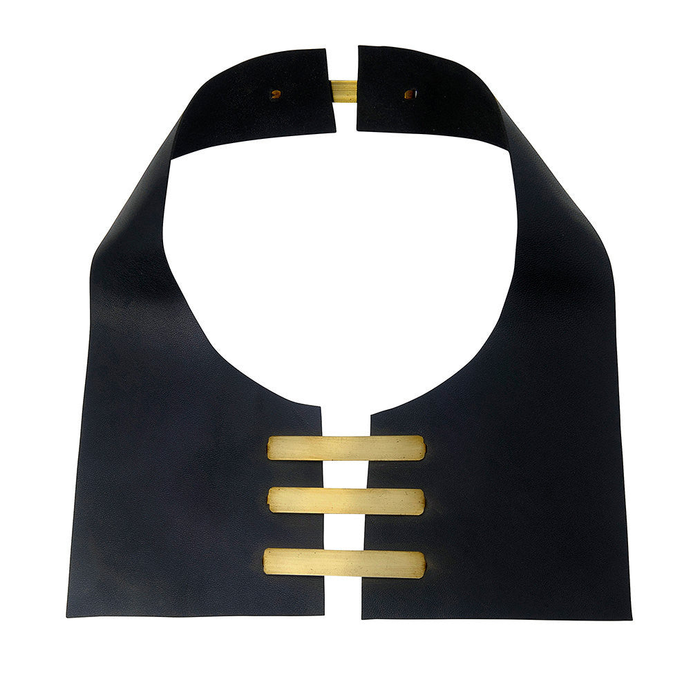 Black Leather Bib Necklace and Brass - MERCe