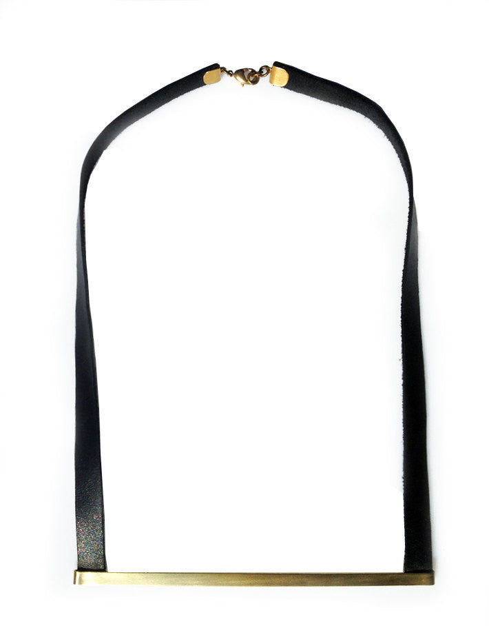 Raya Necklace - Minimalist Strip Short Leather Necklace - MERCe
