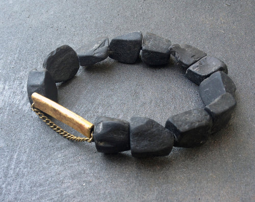Kadi Bracelet - Big Onyx Stone Bracelet with Bronze - MERCe