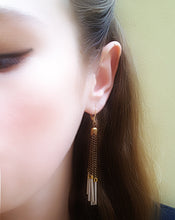 Load image into Gallery viewer, Antique Brass Chandelier Chain Tassel Earrings - MERCe

