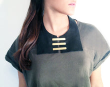 Load image into Gallery viewer, Black Leather Bib Necklace and Brass - MERCe
