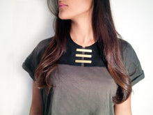 Load image into Gallery viewer, Black Leather Bib Necklace and Brass - MERCe

