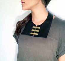 Load image into Gallery viewer, Black Leather Bib Necklace and Brass - MERCe
