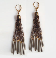 Load image into Gallery viewer, Antique Brass Chandelier Chain Tassel Earrings - MERCe
