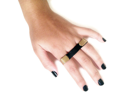 3 Finger Leather and Bronze Ring - MERCe