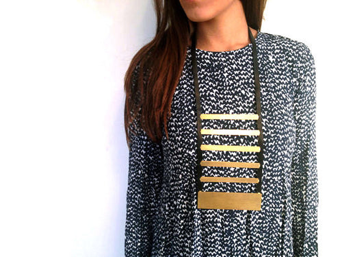 Escala Necklace - Big Stripped Brass Leather Necklace - MERCe
